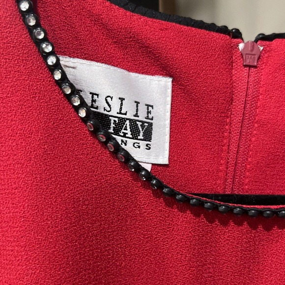 Vintage Red Dress Leslie Fay 8 Rhinestone 80s Maxi - Picture 3 of 11